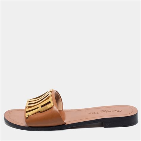 dior tan slides|dior leather sandals.